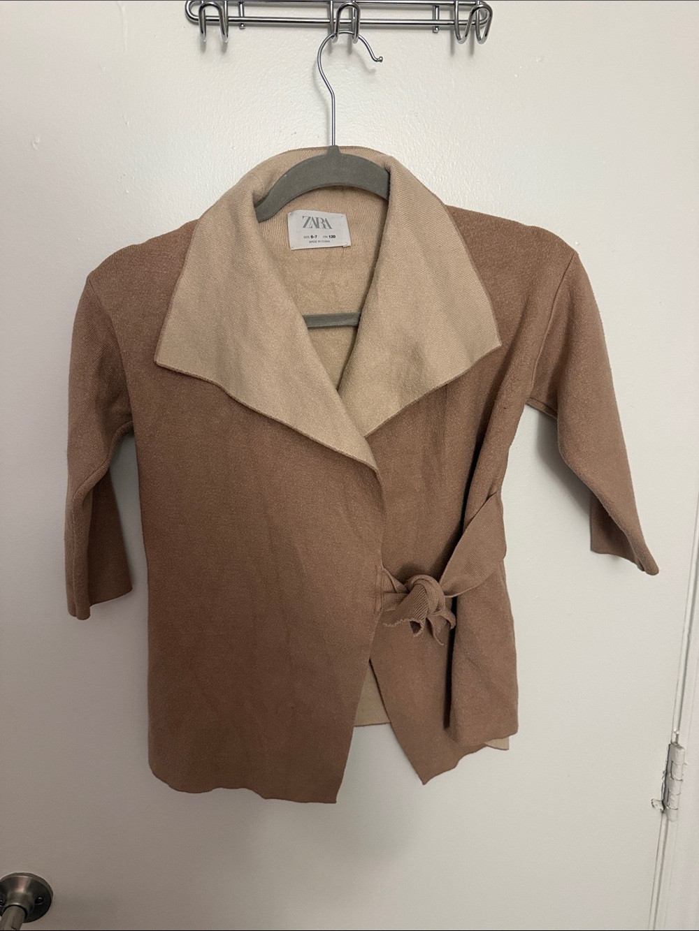 Zara Brown Wrap Cardigan with Cream Collar